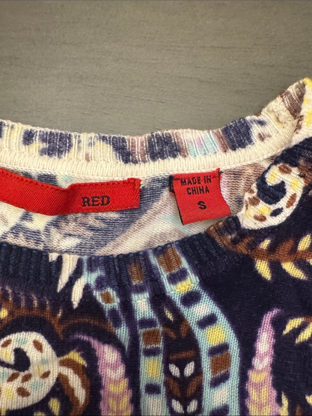 Red Paisley Print Long Sleeve Lightweight Sweater- Purple, Navy & Cream - Picture 2 of 3